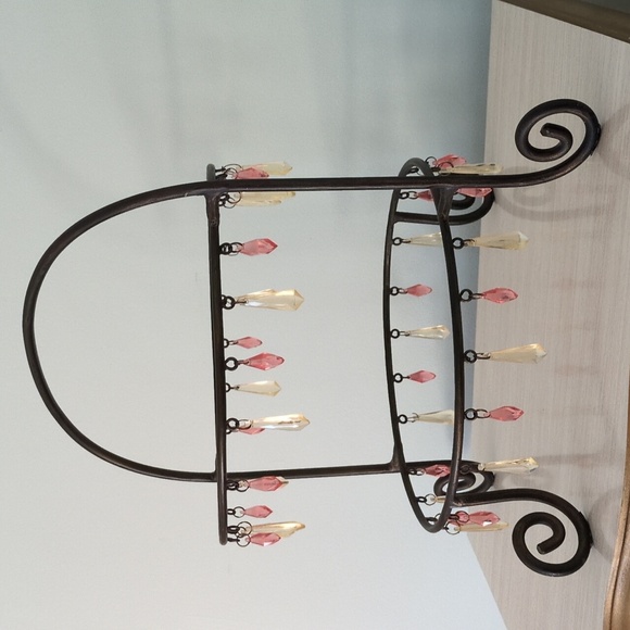 Solid Brass Crystal Beaded Two Tiered Dessert Stand - Picture 5 of 5